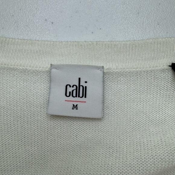 Cabi Duster Cardigan Open Sweater Women's Medium Navy Cream Striped Long Knit - Picture 6 of 13
